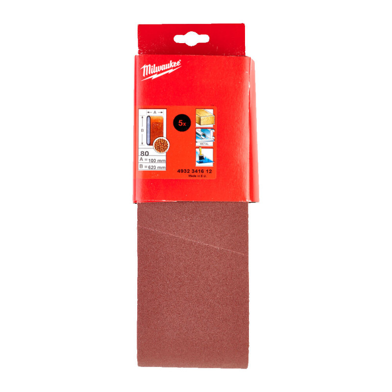 Стрічка шліфувальна MILWAUKEE, 100х620мм, зерно 80 (5шт)