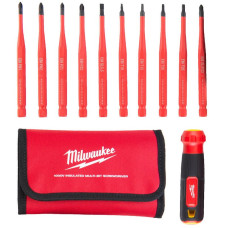 Набір викруток прецезійних ізольованих VDE MILWAUKEE 10-в-1 (рукоятка VDE + 10 біт VDE, текстильний чохол)