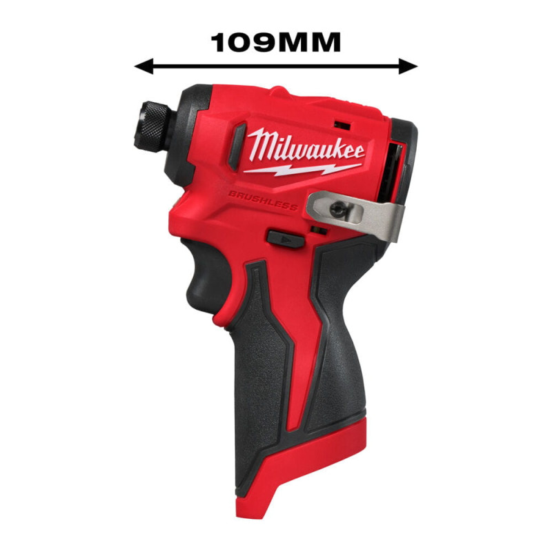 Шуруповерт ударний акумуляторний безщітковий 1/4'' HEX MILWAUKEE, M12 BLIDRC-202C, 124Нм (зарядний пристрій С12 С, 2 акумулятори