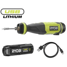 Паяльник акумуляторний Ryobi USB Lithium RSI4-120G 4В (1х2Аг) 460 С, LED підсвітка (+ Паяльне жало, Паяльний дріт (1 мм, 4 г), К