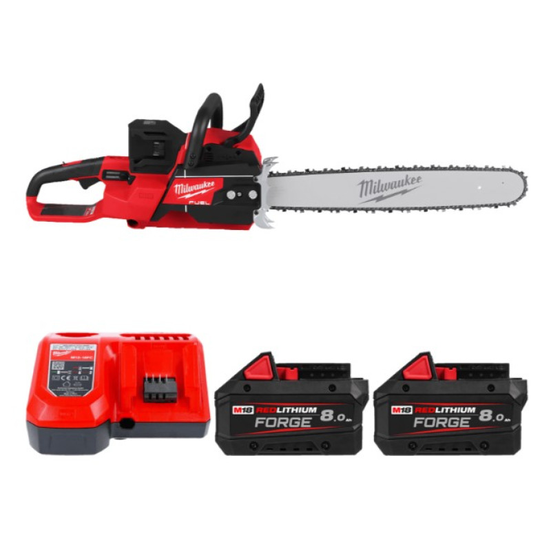 Пила ланцюгова акумуляторна безщіткова MILWAUKEE, M18 F2CHS50-802 (2х18В), шина 50см (каркас) (зарядний пристрій M12-18 FC, 2 ак
