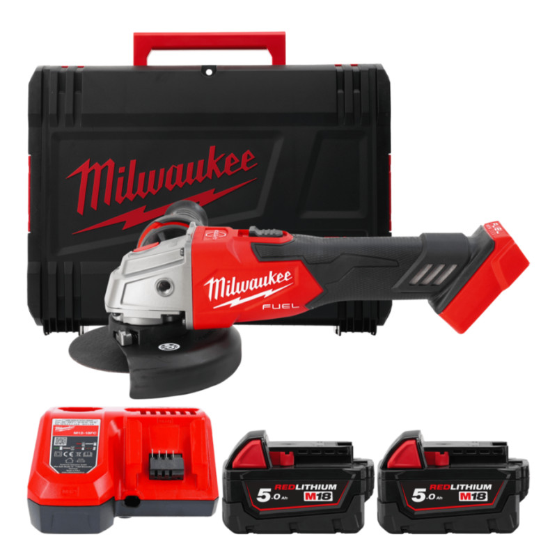 Шліфмашина кутова - болгарка акумуляторна безщіткова MILWAUKEE, M18 FSAG125XB-502X, діаметр 125мм (зарядний пристрій M12-18 FC,