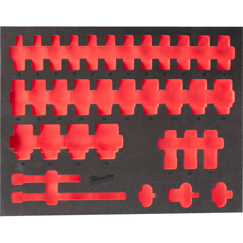 Пінне вкладення з ложементом для головок подовжених ShW 1/2" SKT, (34шт) (45х536х417мм) для шаф металевих MILWAUKEE