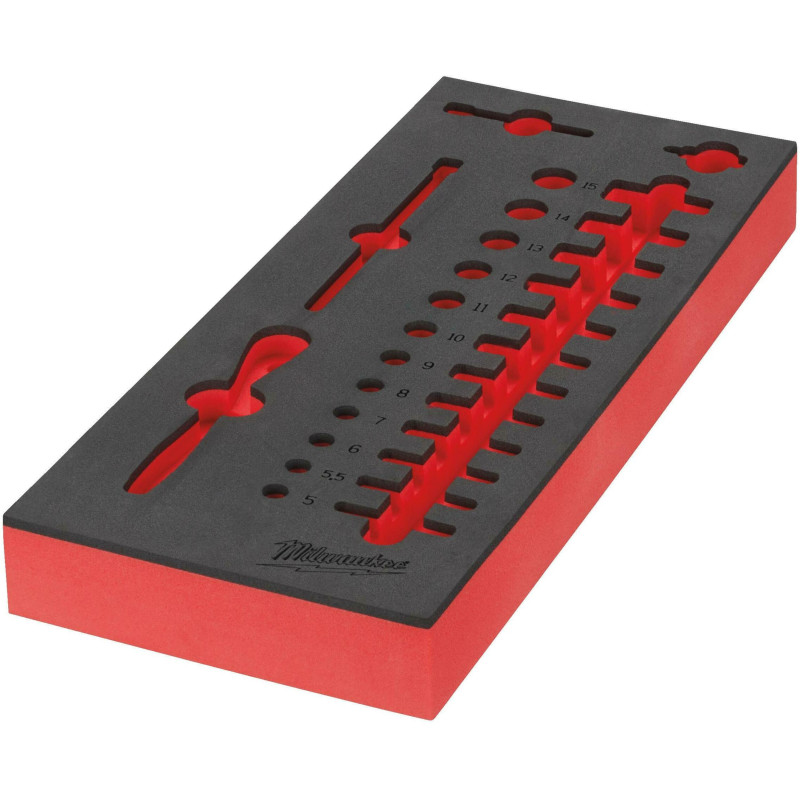 Пінне вкладення з ложементом для головок хромованих 1/4'', (28шт) (45х178,5х417мм) для шаф металевих MILWAUKEE