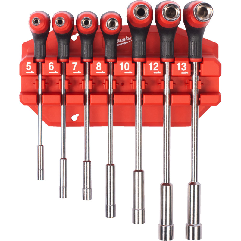 Набір ключів Г-образних с 6гр. головками MILWAUKEE з комфортною ручкою, (5/6/7/8 /10/12/13мм) (7шт) пластиковий холдер