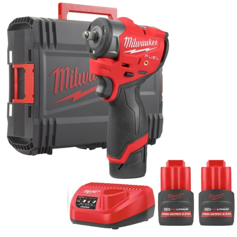 Гайковерт акумуляторний 3/8'' MILWAUKEE з кільцем M12 FSCIWF38-252X, 305Нм (зарядний пристрій, 2 акум. Х 2,5Аг, HDкейс)