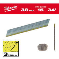 Цвяхи з нержавійки з D-образною головкою MILWAUKEE, 15G/34 градуси/38мм, (2500шт)