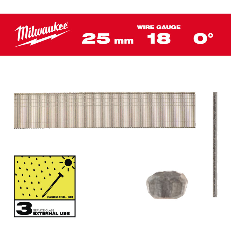 Цвяхи з нержавійки з Т-образною головкою MILWAUKEE, 18G/0 градусів/25мм, (10000шт)