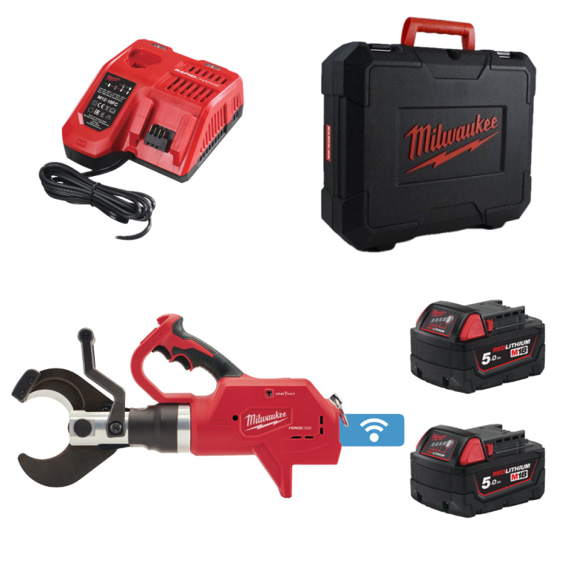 Кабелеріз гідравлічний підземний акумуляторний MILWAUKEE, M18 HCC75-502C (зарядний пристрій M12-18 FC, 2 акумулятори М18 В5 5Аг,