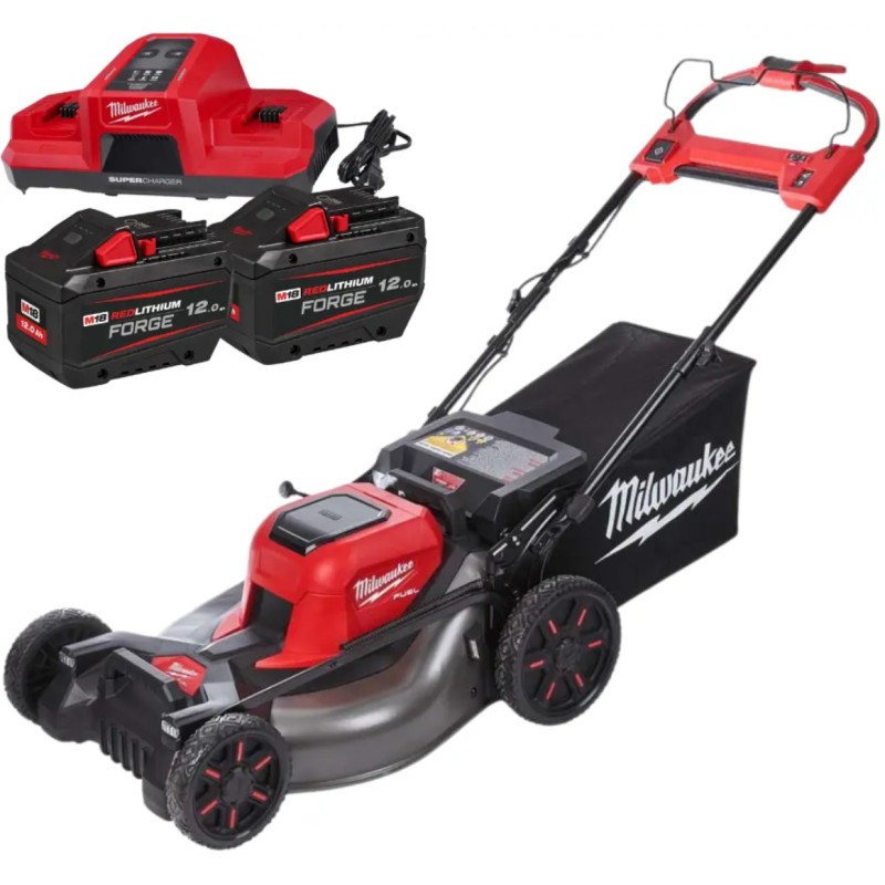 Газонокосарка акумуляторна безщіткова самохідна MILWAUKEE, M18F2LM53-122 (2х18В), 53см (зарядний пристрій M18 DBSC, 2 акумулятор